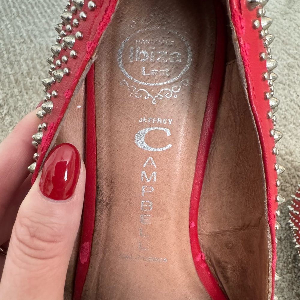 Jeffrey Campbell Red Studded Pointed Flats - Picture 2 of 6